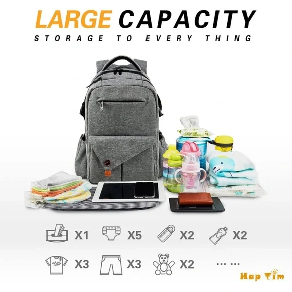 Hap Tim (Amazon) Large Diaper Backpack Grey - Picture 3 of 10